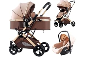 Newborn Stroller 3 in 1 Pushchair for 0-3 Years, Foldable Luxury Carriage With Baby Basket, Shock Absorption Springs High Vie