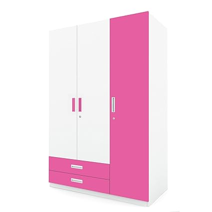 Unicos Mural Three Door Wardrobe With External Drawer Pink