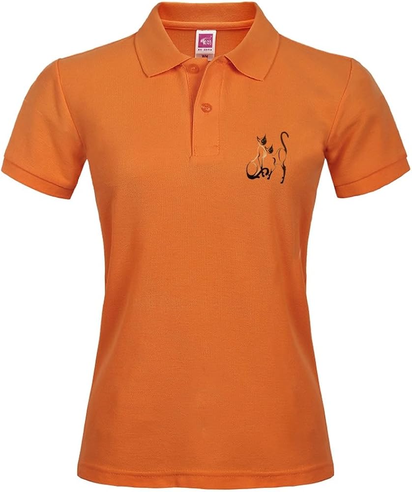 KrystalBrad Solid Polo With Two Siamese Cats Printing Summer Sport Shirt Size