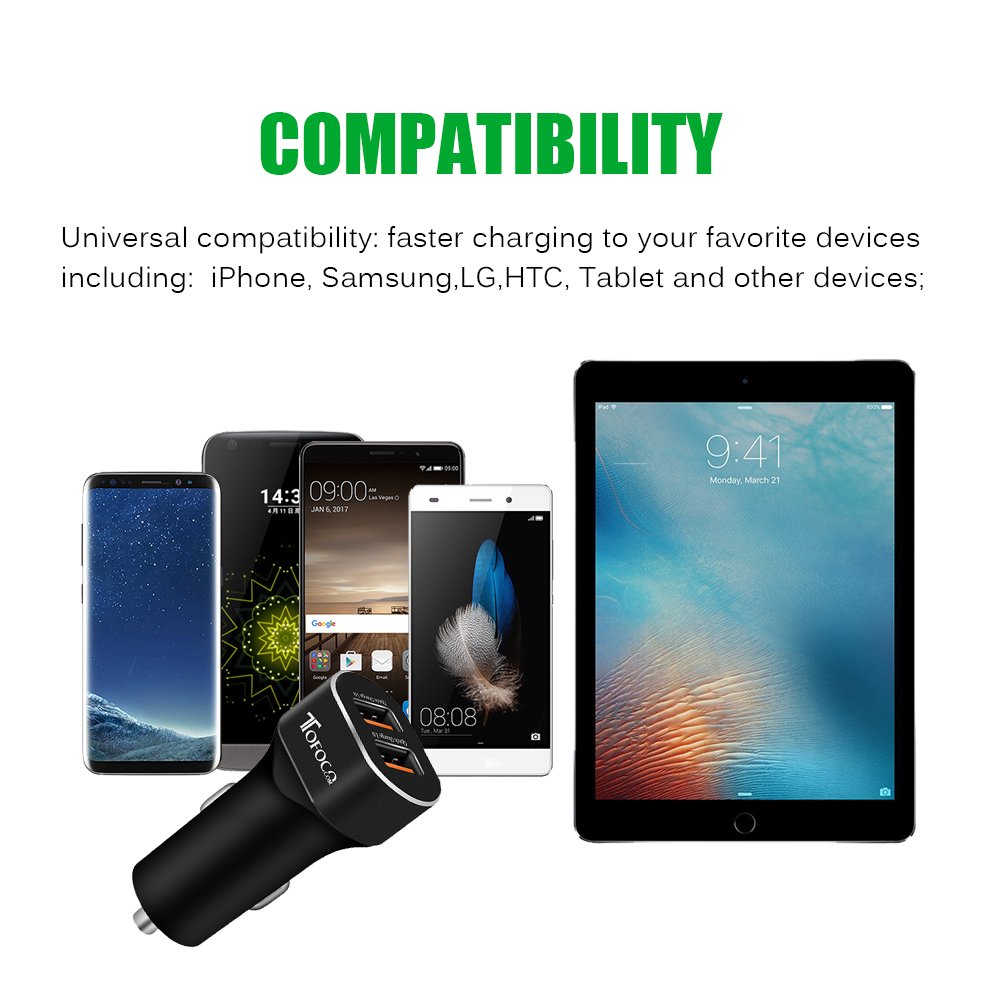 Quick Charge 3.0 Dual USB Car Charger, 36W Phone Power Adpater PowerDrive High Speed for Samsung Galaxy S8/S7/S6/S6 Edge, iPhone, iPad, LG , Nexus, HTC, Sony and more