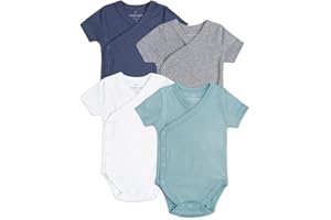 GOOBIE BABY Baby Side Snap Bodysuit Set, 100% Cotton Boy Girl Unisex Kimono Onesie, 4 Pack