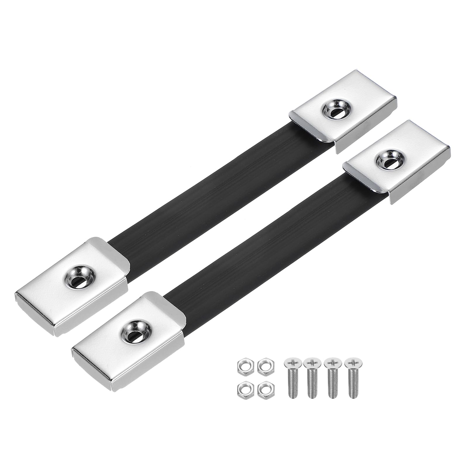 PATIKIL Handle Strap Replacement 7.8 Inch, 2Pcs Rubber Amplifiers Speaker Cabinet Strap Handle with Metal End Caps and Hardware Accessories, Silver Tone