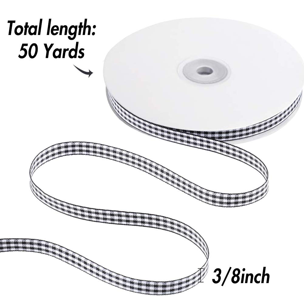 Buffalo Ribbon Decoration-50 Yards×3/8 Inch White and Black Gingham Ribbon, Decorate Your House,Staircase and DIY Any Kind of Style You Like