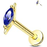 Jewseen Helix Tragus Upper Lobe Stud Earrings 14K Solid Yellow Gold Gemstone Flat Back Threadless Push-Pin Cartilage Lip Piercing Fine Jewelry