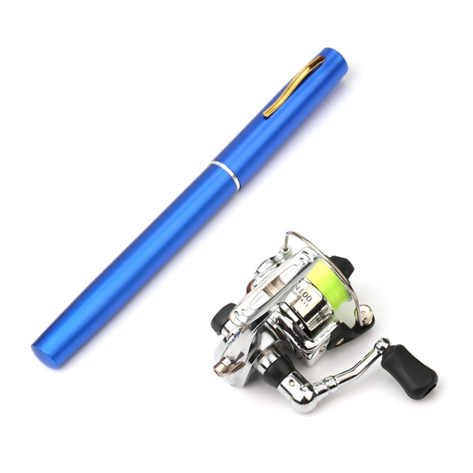 Lixada Fishing Equipment, 1 m / 1.4 m / 1.6 m Foldable Fishing Rod Reel Combo Mini Pen Fishing Rod Kit 7 Colours Spring Shape Folded Rod Rod with Reel Wheel, Blue