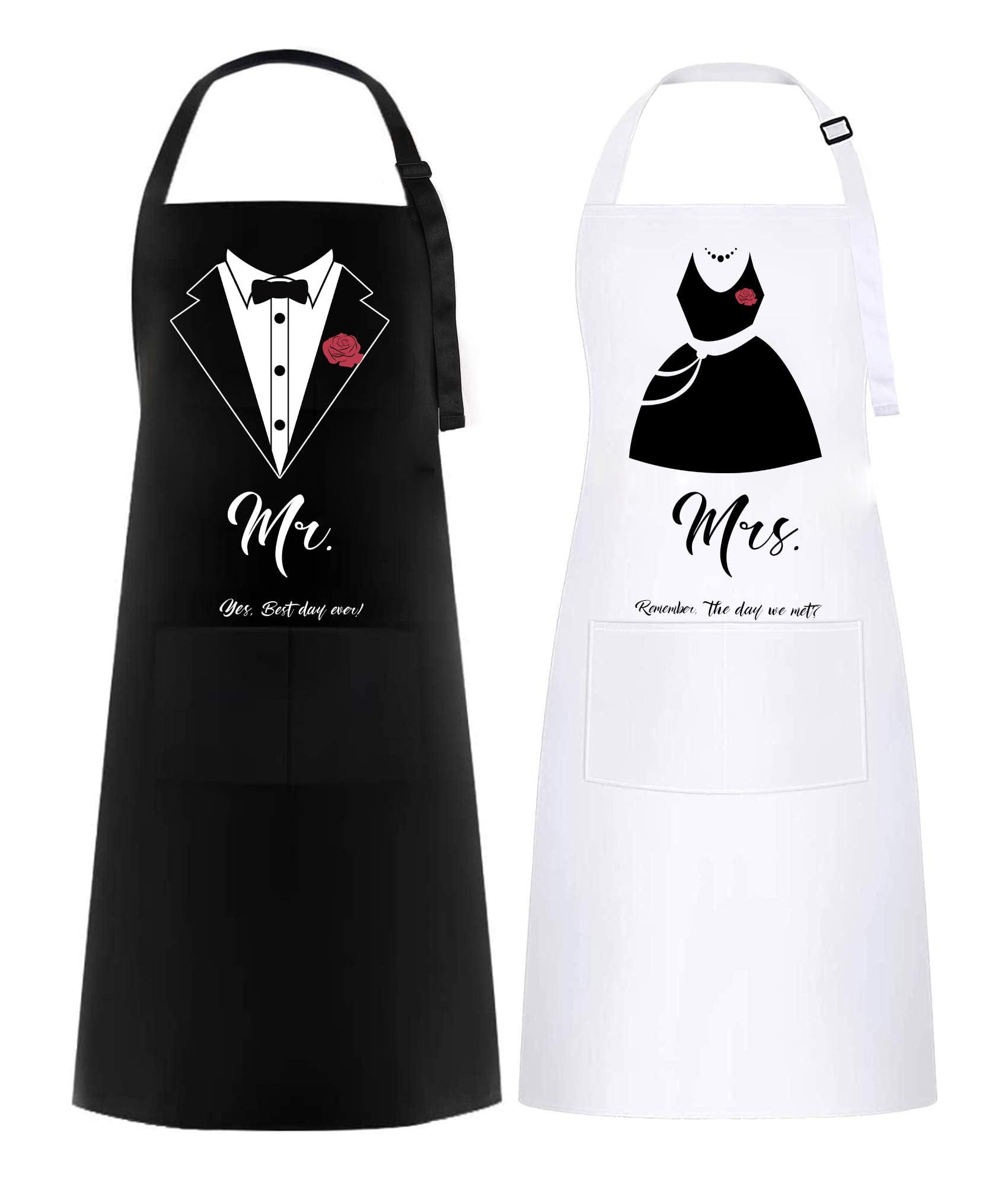 2 PCS Mr. & Mrs. Couple Aprons Set, Wedding Gift for Couple, Kitchen Waterproof Aprons, Apron for Women and Men, Gift for Wedding, Engagement, Anniversary, Valentine’s Day (Suit)