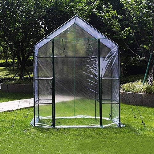 4HOMART Green House 56" W x 29" D x 77" H, Walk-in Greenhouse with PE Cover,Strong Metal Frame,3 Tiers 6 Shelves with Roll-Up Zipper Door Plant Garden Outdoor Green House