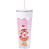 Silver Buffalo Strawberry Shortcake “Life is Delicious” Plastic Drip Tumbler with Lid and Straw, 26 Ounces