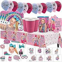 Another Dream JoJo Siwa MEGA Birthday Party Pack for 16 with Plates, Napkins, Cups, Tablecover, Favor Cup, Photo Props with Scene Setter, Tattoos, Balloons, and Birthday Pin!