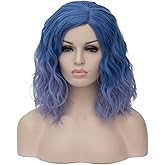 Cying Lin Short Bob Wavy Curly Wig Blue Periwinkle Ombre Wig For Women Cosplay Halloween Wigs Heat Resistant Bob Party Wig Include Wig Cap (Blue Periwinkle Ombre)