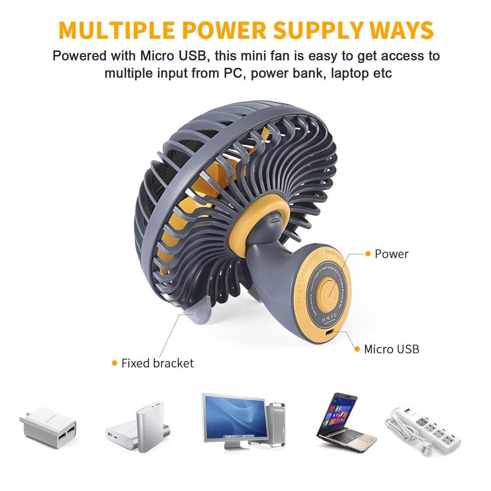 LBTbate Mini Desk Fan, Portable USB Fan Office&Desktop, Small Personal Cooling Fan, Mushroom Design Fan Table Desktop Electric Fan for Office Home Outdoor (Gray)