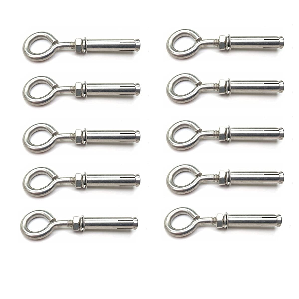 10X NUZAMAS M10 Expansion Screw Bolts Closed Hook 304 Stainless Steel Anchor Bolts Sleeve Screw for Wall Masonry Concrete Expansion Heavy Duty Bolts