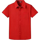 A&J DESIGN Boys Short Sleeve Dress Shirt Kids Formal Uniform Solid Collared Button Down Shirt with Chest Pocket