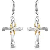 Cross Earrings for Women Sterling Silver Religious Christian Dangles Jewelry Baptism Gifts for Mom Wife Friends Daughter