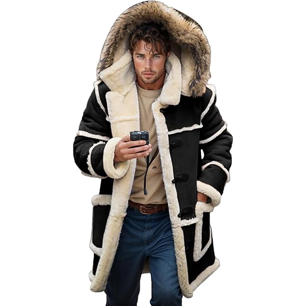 YSERB Mens Fur Coat Fleece Sherpa Lined Warm Winter Coats Suede