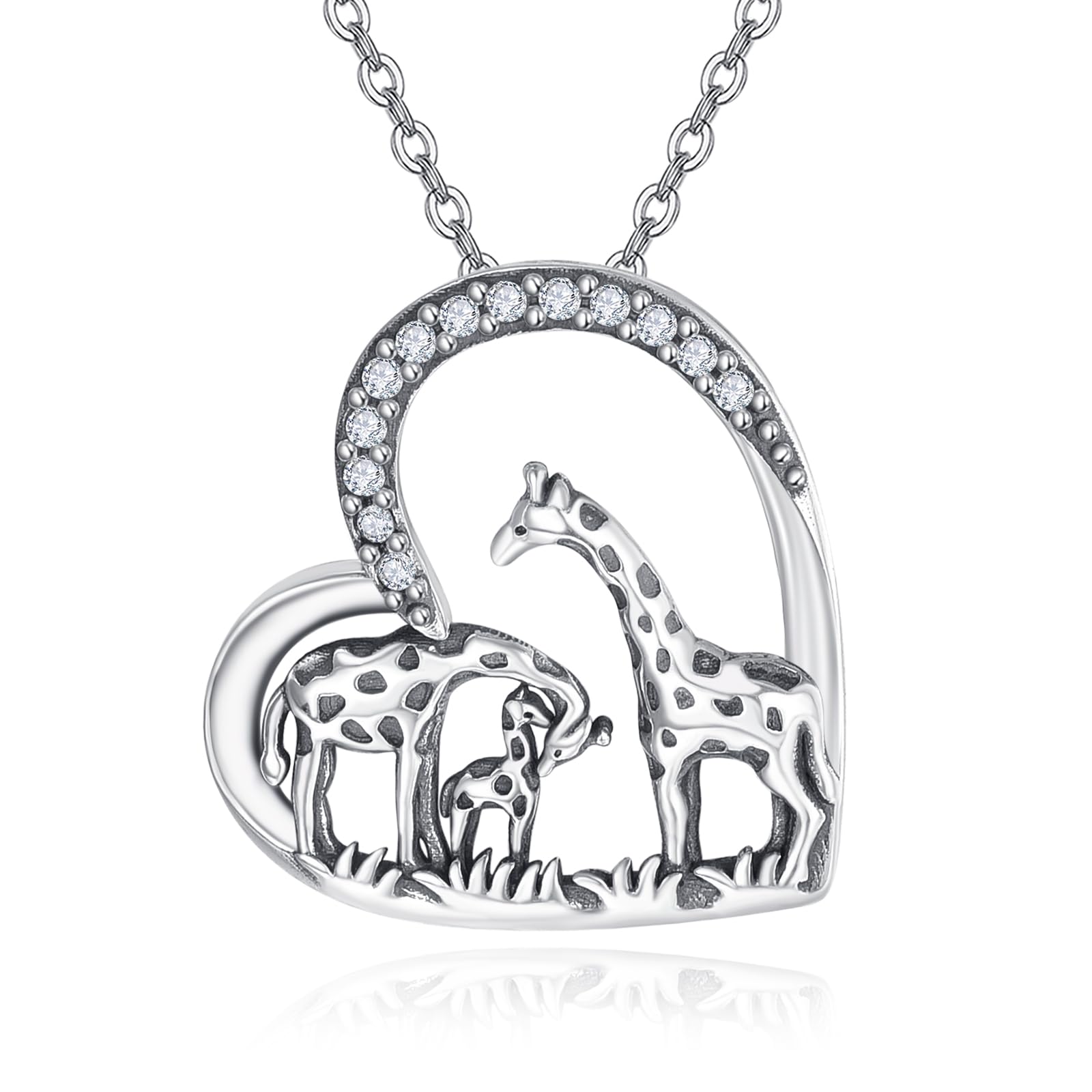 praymos 3 Giraffes Family Silver Necklace for Women Giraffe Gifts Pendant Necklace Jewelry Mothers Gifts for New Mum Daughter Son Family
