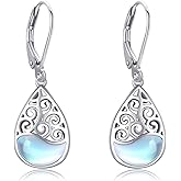 Filigree Teardrop Dangle Earrings Sterling Silver Filigree Moonstone Leverback Earrings Jewelry for Women
