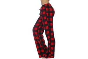ROKIACDE Womens Flannel Pajama Pants,Casual Fuzzy Pj Pants Winter Drawstring Plush Pajama Pants Comfort Home Cute Fleece Pant