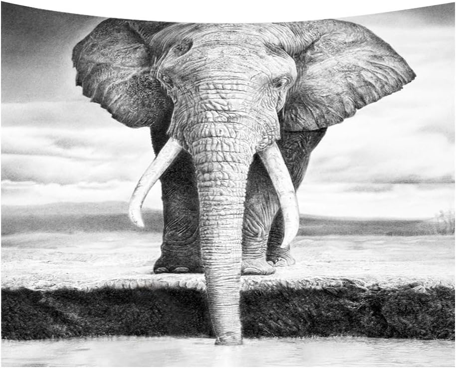 HOTNIU Animal Tapestry Wall Hanging - Black and White Elephant Art Print Tapestry Decor - Wall Hanging Home Decor for Living Room Bedroom Dorm Room (Pattern #5, 150x100cm)