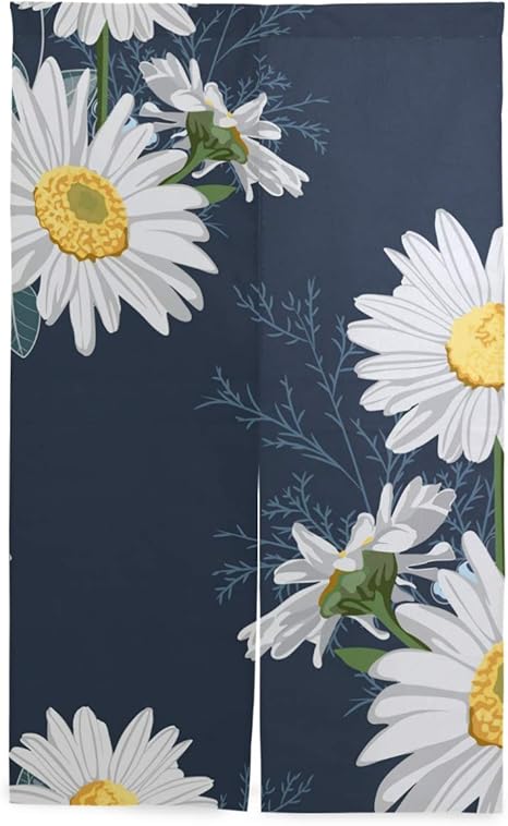 Amazon マキク Makiku のれん おしゃれ ロング 暖簾 菊 白い花 洗濯可 突っ張り棒付き 幅86cm 丈143cm のれん オンライン通販