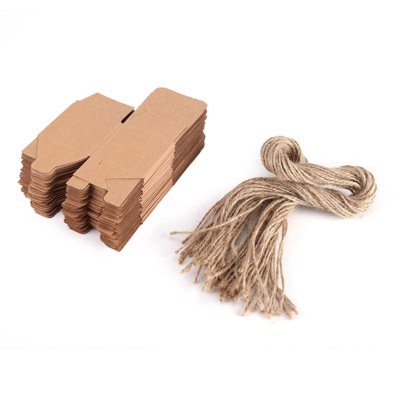 50pcs Candy Boxes 50pcs Hemp Ropes Folded retro kraft paper small square box for delivery with twine for wedding candy boxes special festival gift box or any occasions