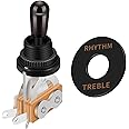 SAPHUE Guitar 3 Way Toggle Switch Position Short Straight Black Top Black Knobs for Gibon Epiphone Les Paul Electric Guitar Parts Pickup Selector kit with Plate Rhythm Treble Washer Ring Black/Gold