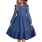 blibean Tween Girls 2025 Long Sleeve Dresses Kids Fall Formal Dress Size 6-15 Years