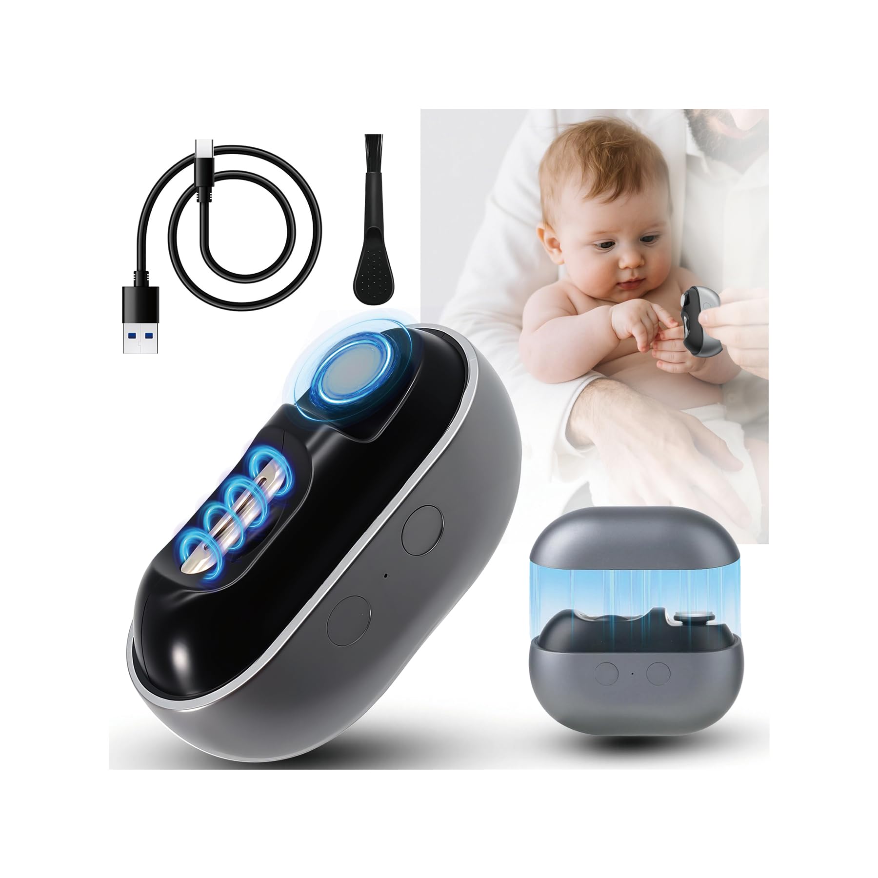 Photo 1 of Electric Nail Clippers, Upgraded 3 in 1 Automatic and Polishing with LED Light, Nail File Toenail 2-Speed Trimmer,Dust Storage & Magnetic Cover, Safe for Babies, Kids, Seniors & Adults