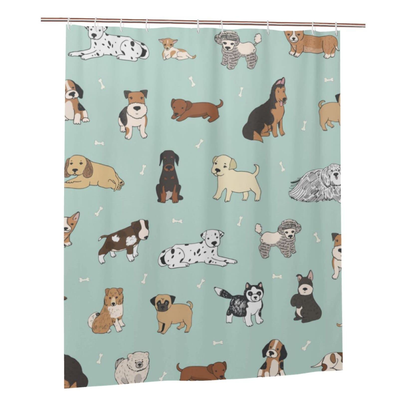 Photo 1 of Fiokroo Puppy Dogs Cute Animals Shower Curtain 60x72in Waterproof Polyester Fabric Cartoon Pets Bath Curtain with 12 Hooks, Shower Curtains Sets for Home Bathroom Decor
