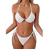 Fanuerg Women's Underwire Triangle Bikini Set Halter String Two Piece Swimsuit Thong Bathing Suit