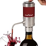 Electric Wine Aerator Dispenser Pump - Portable and Automatic Bottle Breather Tap Machine - Air Decanter Diffuser System for Red and White Wine w/Unique Metal Pourer Spout - NutriChef PSLWPMP50