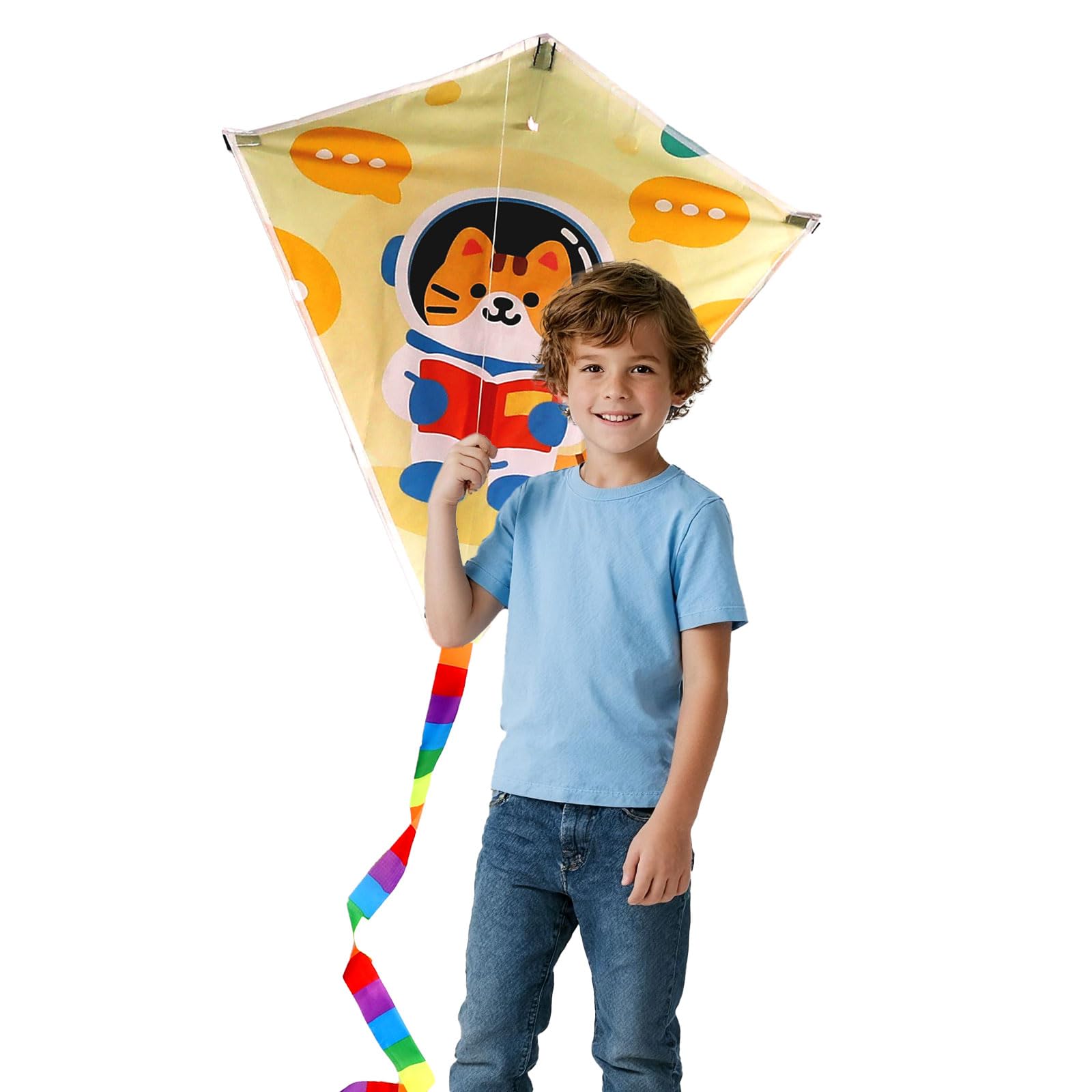 Large Beach Kite for Adults and Kids, Easy to Fly Diamond Kite with String Line and Colorful Tail, Perfect Outdoor Toy for Beach Trip and Beginners (Tiger)