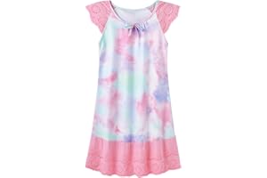 Vieille Girls Nightgowns Cute Princess Sleepwear Flutter Sleeve Pajamas Nightie Dress 5-12 Years