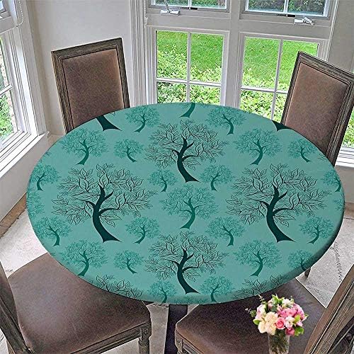 Mikihome Premium Tablecloth Collection Pattern of Trees Silhouettes Forest Floral Decor Foliage Country Style Print Green Everyday Use 67"-71" Round (Elastic Edge)