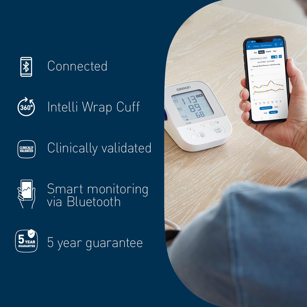 OMRON X4 Smart Automatic Upper Arm Blood Pressure Monitor - Clinically Validated BP Monitor for Use in Diabetics or During Pregnancy - BP Machine with Cuff 22-42 cm - Bluetooth and Free Smartphone App