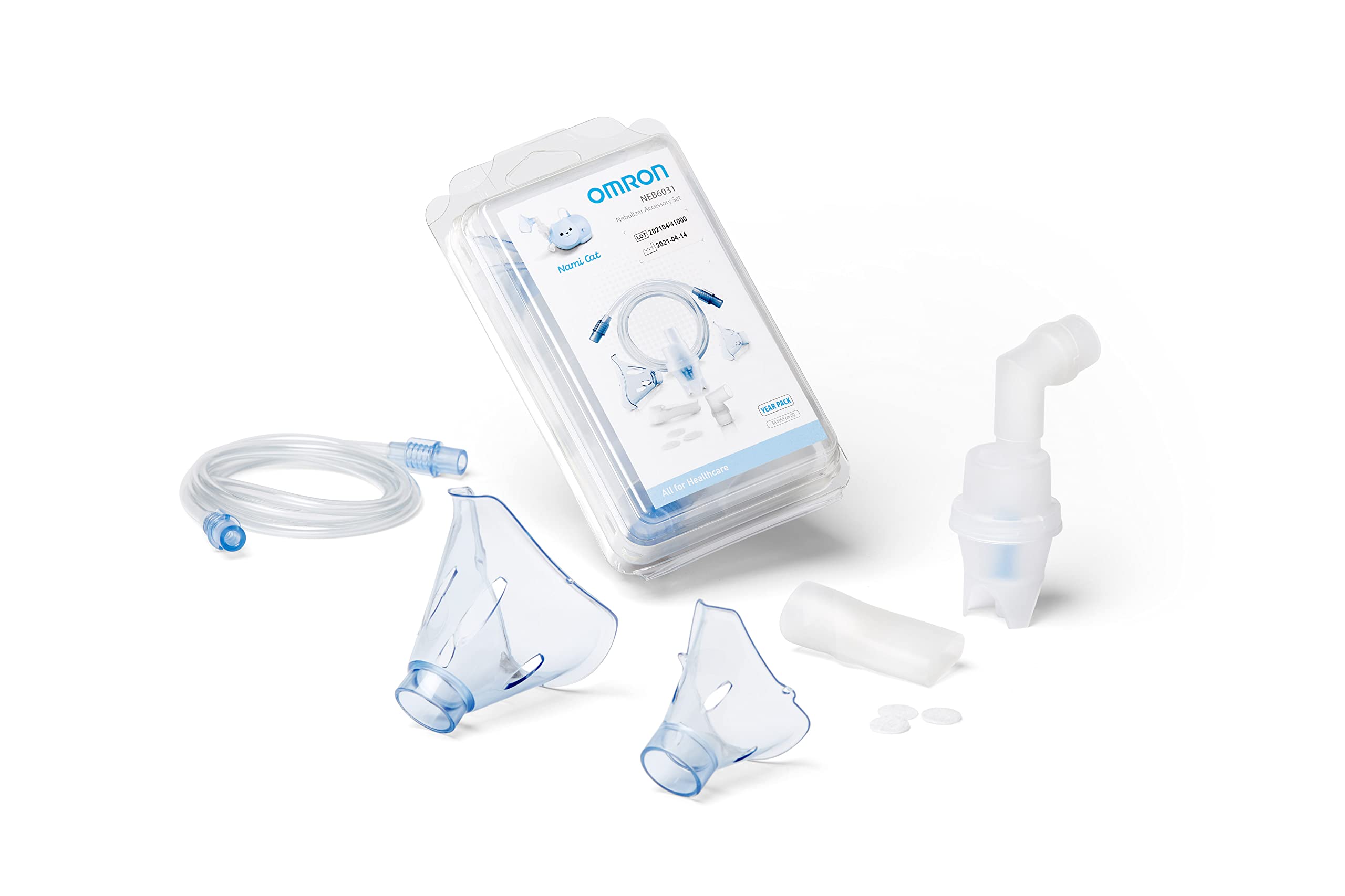 OMRON NEB6031 Komplettes Zubehörset für Erwachsene und Kinder, Ersatzset für Nami Cat Inhalationsgerät, Masken, Mundstück, Nasenstück, Luftschlauch, Luftfilter, Originalzubehör