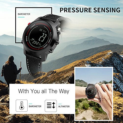 Men Digital Watches with Compass Pedometer Altimeter Barometer Black Leather Band