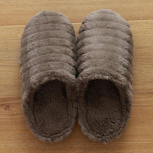 HEXIAOMAO Japanese warm autumn and winter home household cotton slippers plush warm men and women bedroom non-slip thickened soft bottom, L (40-43), pp cashmere brown