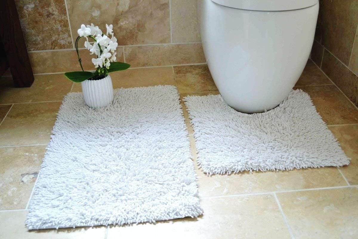 Rapport Cotton Twist Bath and Pedestal Mat Set, White, 80 x 50 x 2 cm