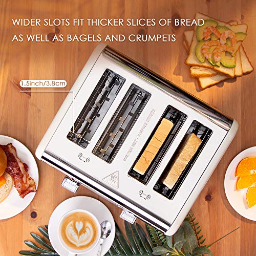Toaster 4 Slice, CUSIBOX Retro Stainless Steel Extra Wide Slots Toaster with Bagel, Defrost
