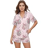 MEIKKO Women Pajamas Shorts Sets Wild West Rodeo Cowboys PJs 2 Piece Button Down Shirt Lounge Pants Set