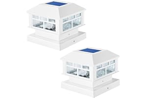 POWGDLT Solar Post Lights Outdoor,20LM Fence Post Cap Lights,Waterproof,2 Light Modes,Fit 3.5x3.5in 4x4in 5x5in Wooden Post,Solar Power Deck Lights for Garden Deck Patio Decoration（White 2Pack）