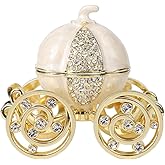 QIFU Hand Painted Enameled Cinderella Pumpkin Carriage Decorative Hinged Jewelry Trinket Box Unique Gift for Family