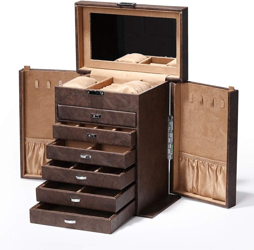 Agal Jewelry Box Jewelry Box with Mirror 7 Layers Brown Jewelry