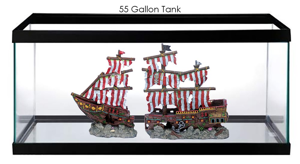 Galleon Penn Plax Striped Sail Shipwreck Aquarium Decoration 2PC