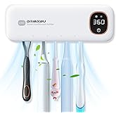 Toothbrush Sanitizer and Holder, DRMXBU Toothbrush Holders for Bathrooms with Light Clean Air Dry, Rechargeable Toothbrush Holders Wall Mounted with 5 Slots, Timer Function Tooth Brush Cleaner Case