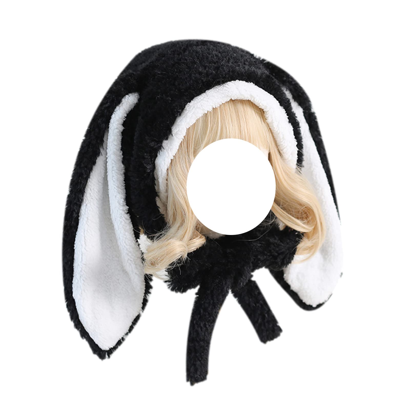 Photo 1 of Jilneed Cute Bunny Hat Women Plush Rabbit Ear Funny Lolita Sweet Kawaii Winter Fluffy Fleece Warm Hat Cap Cosplay Accessory (black)