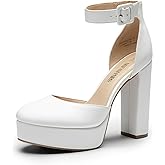 DREAM PAIRS Women's Platform High Chunky Heels Closed Toe Block Ankle Strap Dress Buckle Round Toe Wedding Party Comfortable Pumps Shoes