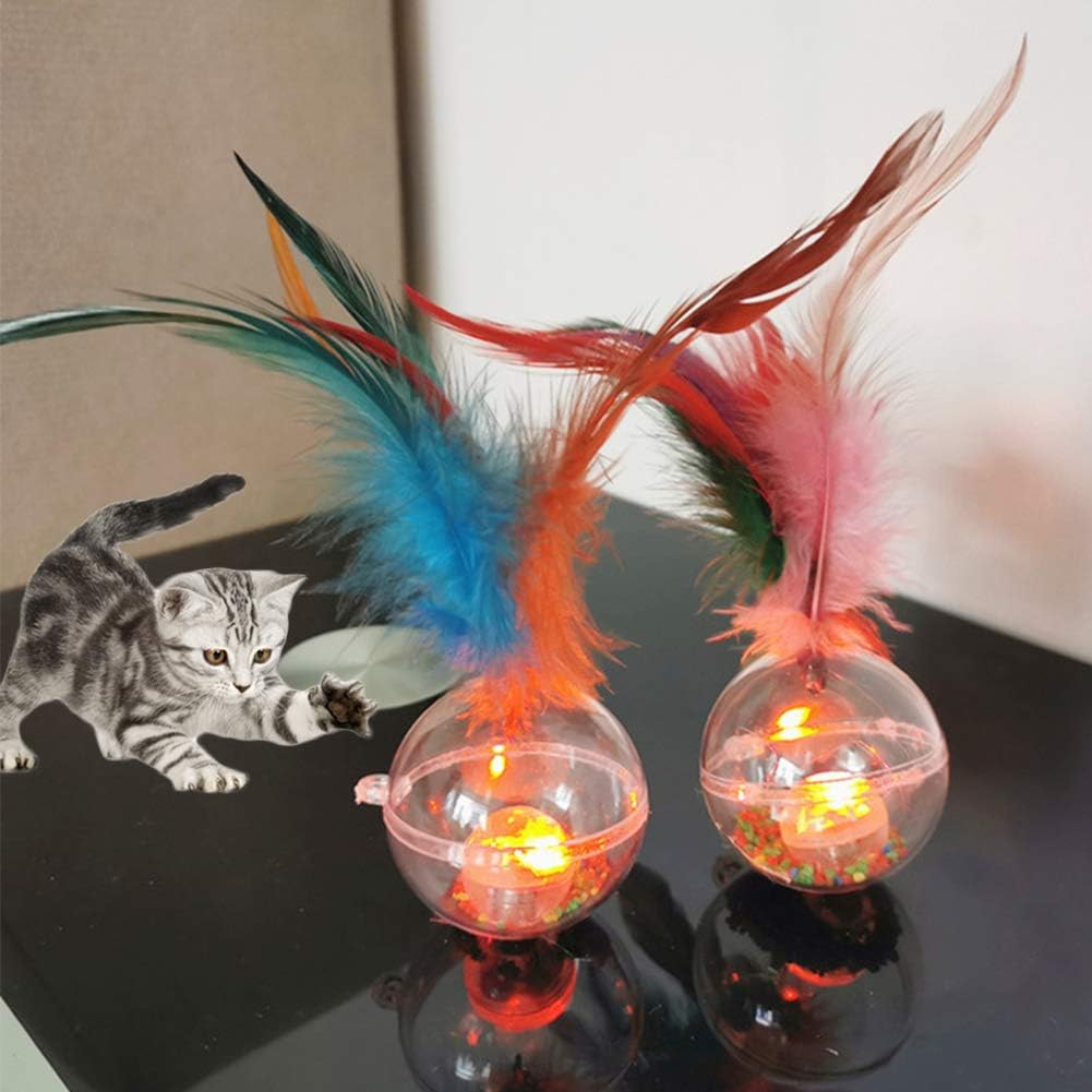 Kalaokei Cat Interactive Toys, Cat Feather Tumbler Vibrating Flashing Interactive Ball Toy Pet Training Supply Multicolor