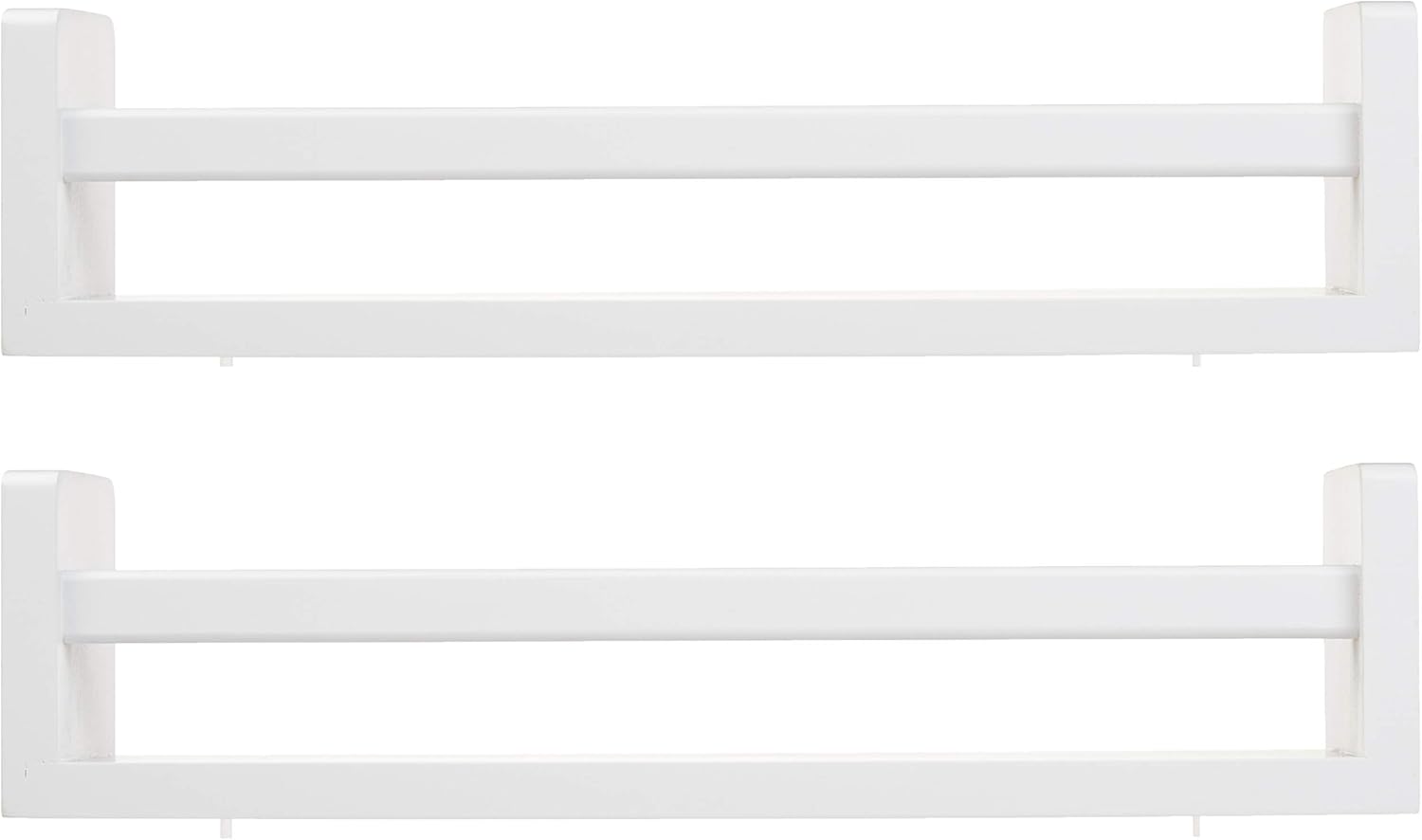 white floating shelves nursery